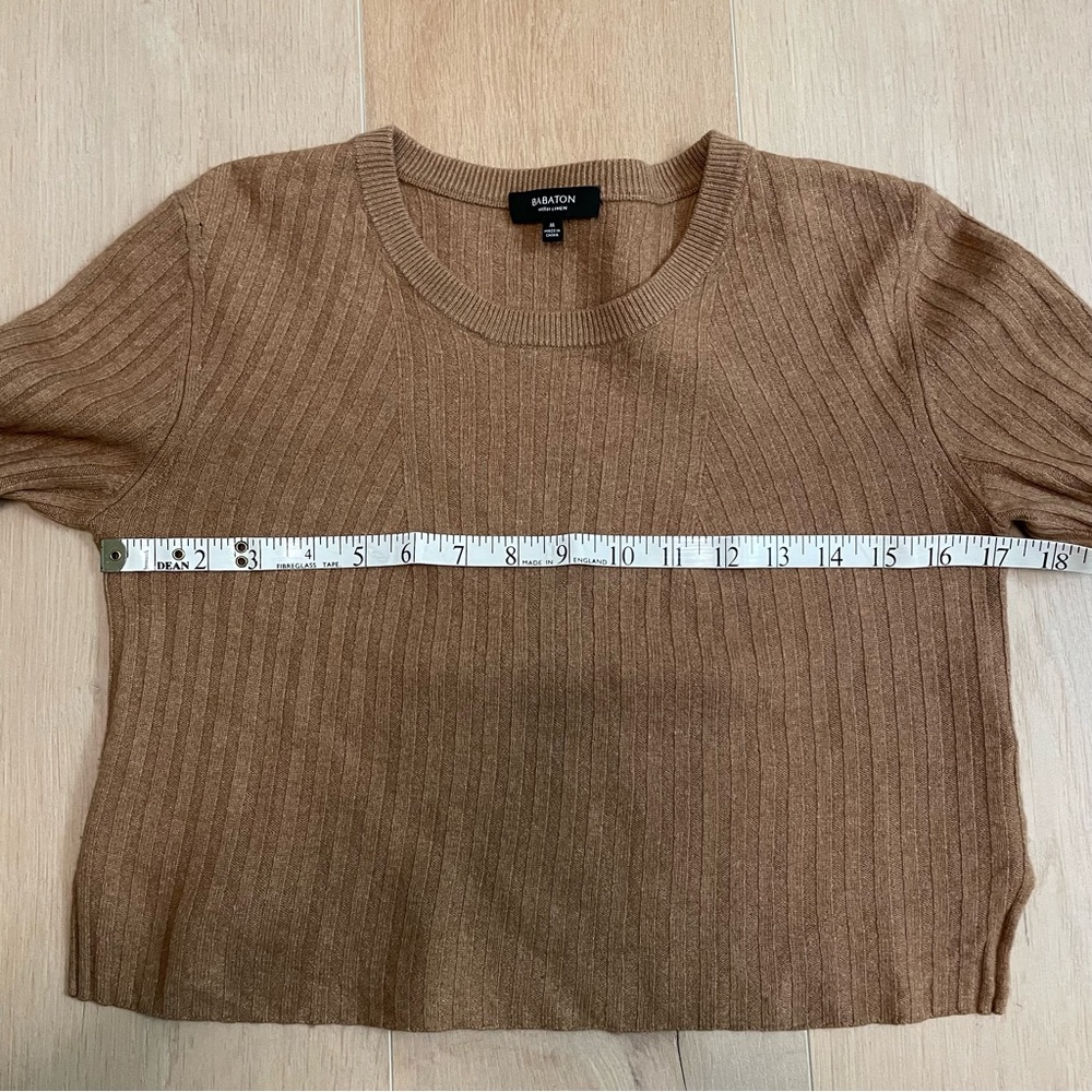 ARITZIA BABATON Tan Ribbed Long Sleeve Wool and Linen Mix Cropped Sweater - Picture 6 of 7